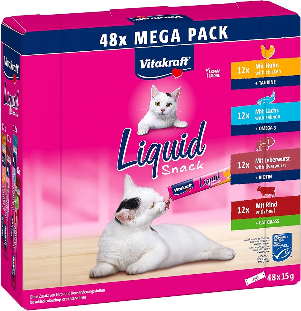 VITAKRAFT LIQUID SNACK MEGA PACK CHICKEN, SALMON ,BEEF ,LIVER AND SAUSAGE