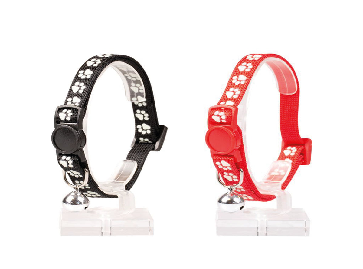 DUVO CAT COLLAR PAWS BLACK ADJUSTABLE