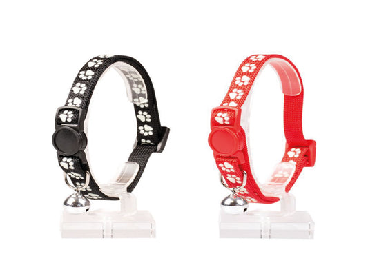 DUVO CAT COLLAR PAWS BLACK ADJUSTABLE
