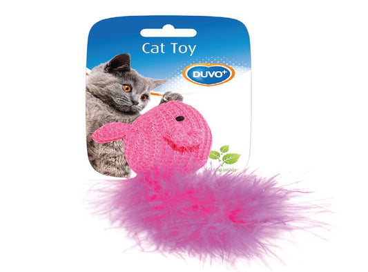 DUVO WOOLLEN CATNIP MOUSE WITH FEATHER TAILS PINK