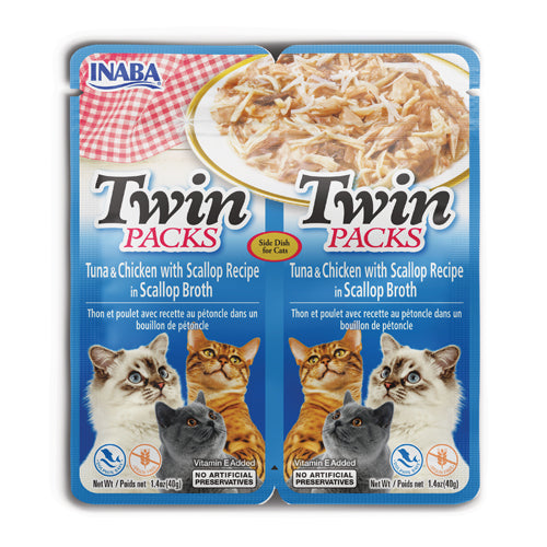 INABA TWIN PACKS CHICKEN AND TUNA IN SCALLOP BROTH 2X40G