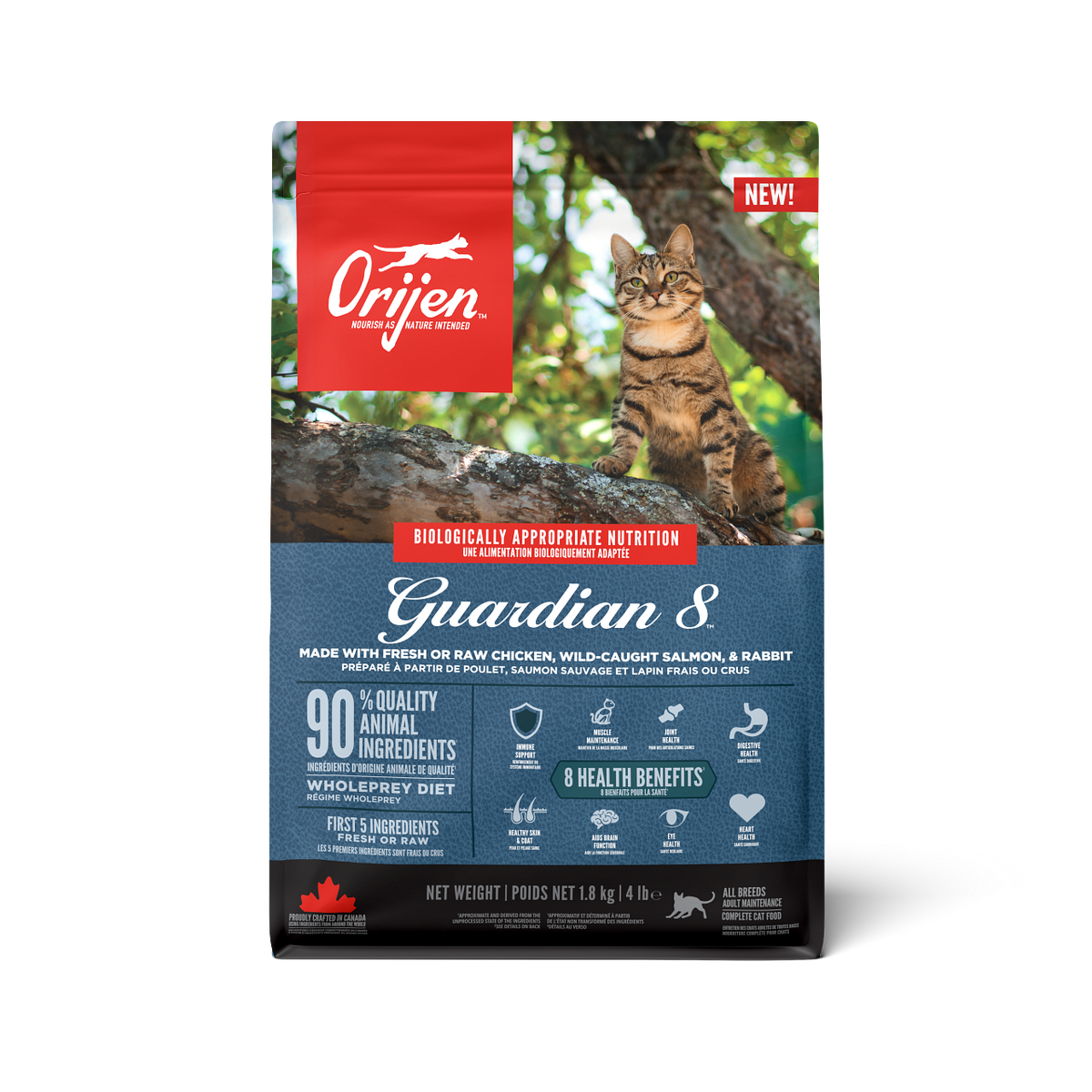 ORIJEN GUARDIAN 8 CHICKEN, WILD CAUGHT SALMON & RABBIT