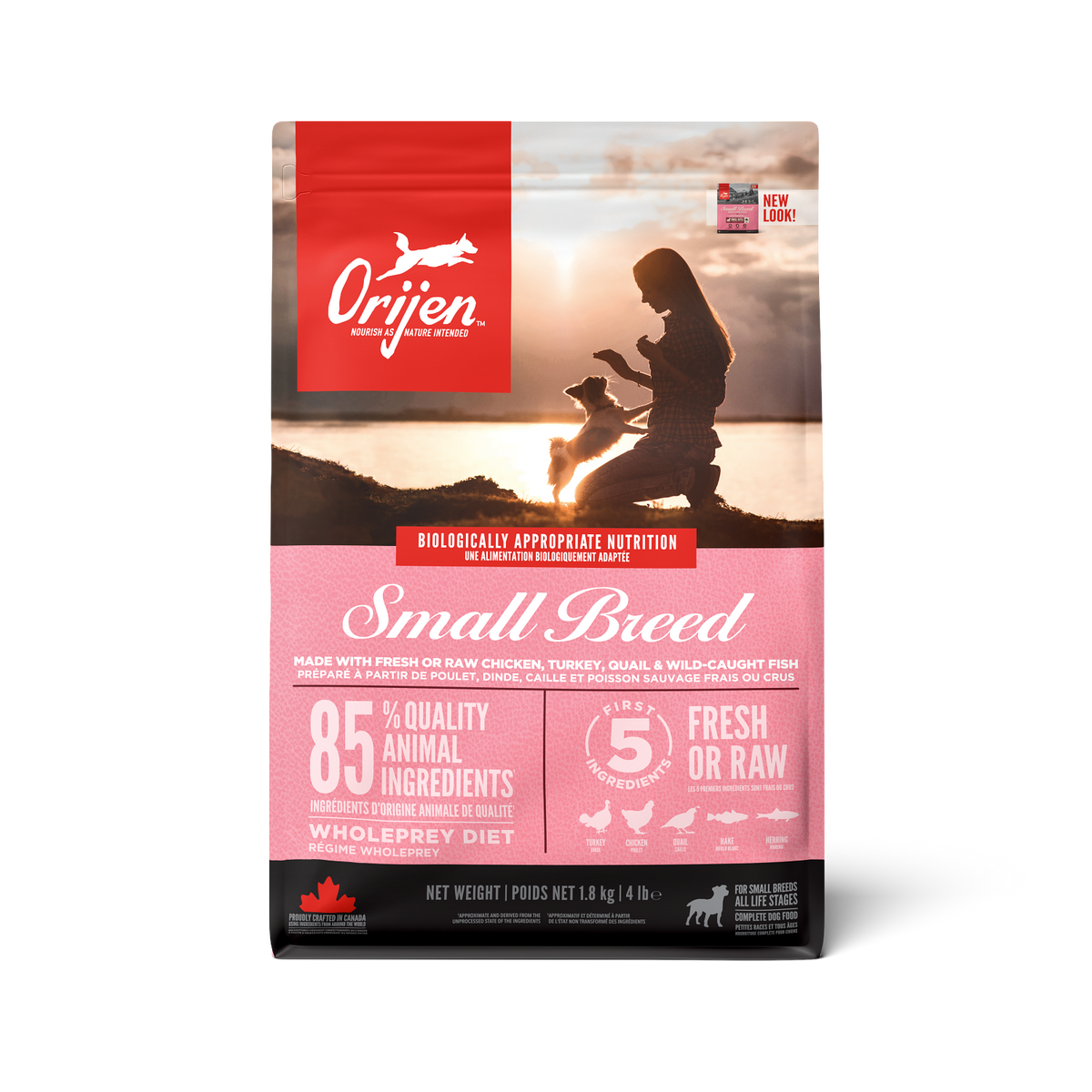 ORIJEN SMALL BREED ALL LIFE STAGE CHICKEN ,TURKEY, QUAIL, & WILD CAUGHT FISH