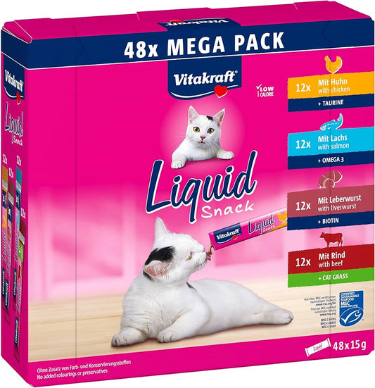 VITAKRAFT LIQUID SNACK MEGA PACK CHICKEN, SALMON ,BEEF ,LIVER AND SAUSAGE